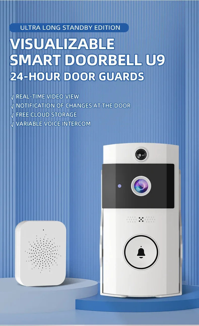 Outdoor Wireless Doorbell with Solar Cover Camera Wifi Digital Door Peepholes Waterproof Smart Home Intercom Video Eye Ring Bell