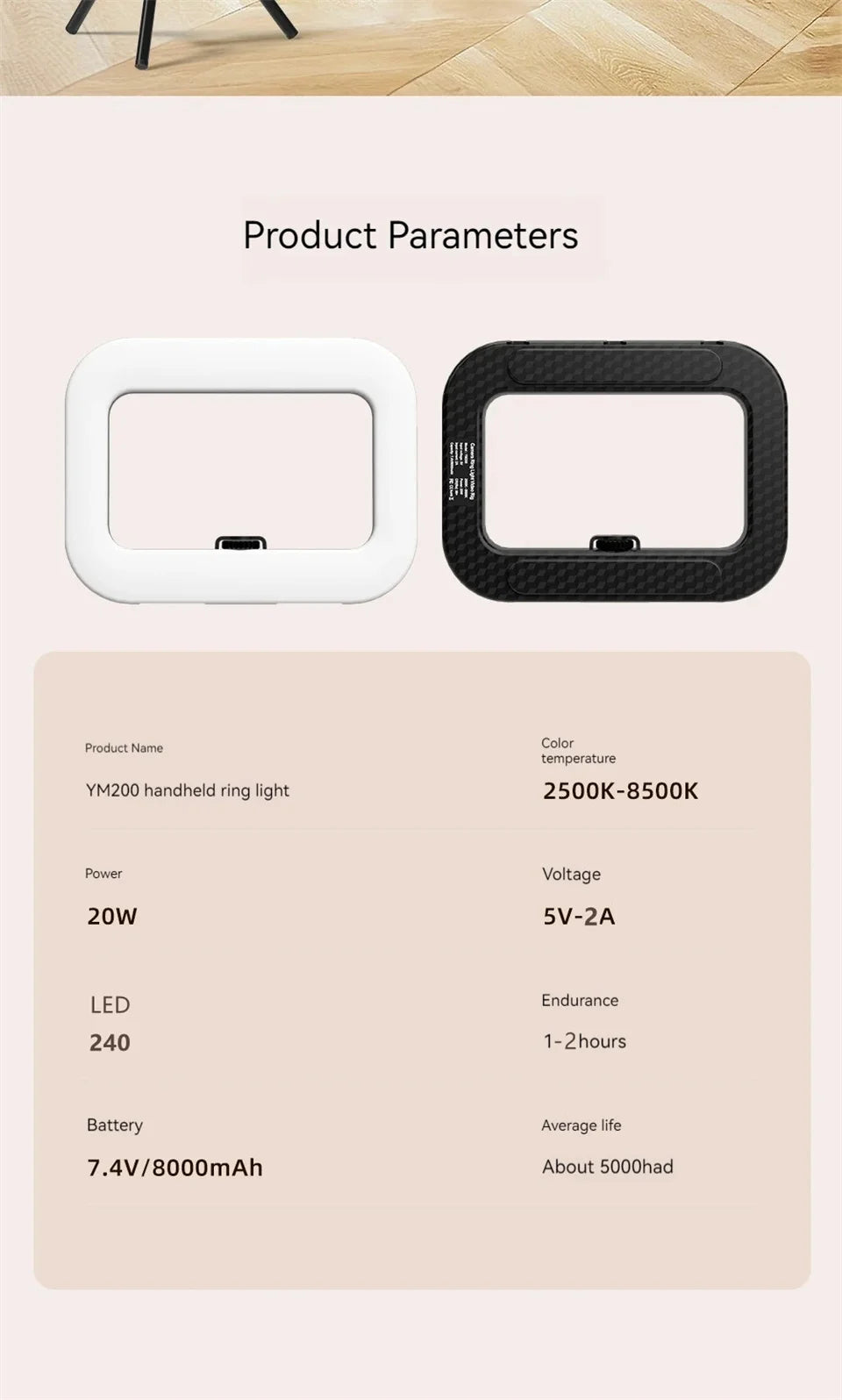 FANGTUOSI New Handheld Ring LED Rechargeable Fill light Portable Mobile Phone Live Photography Desktop Rabbit Cage Selfie Light