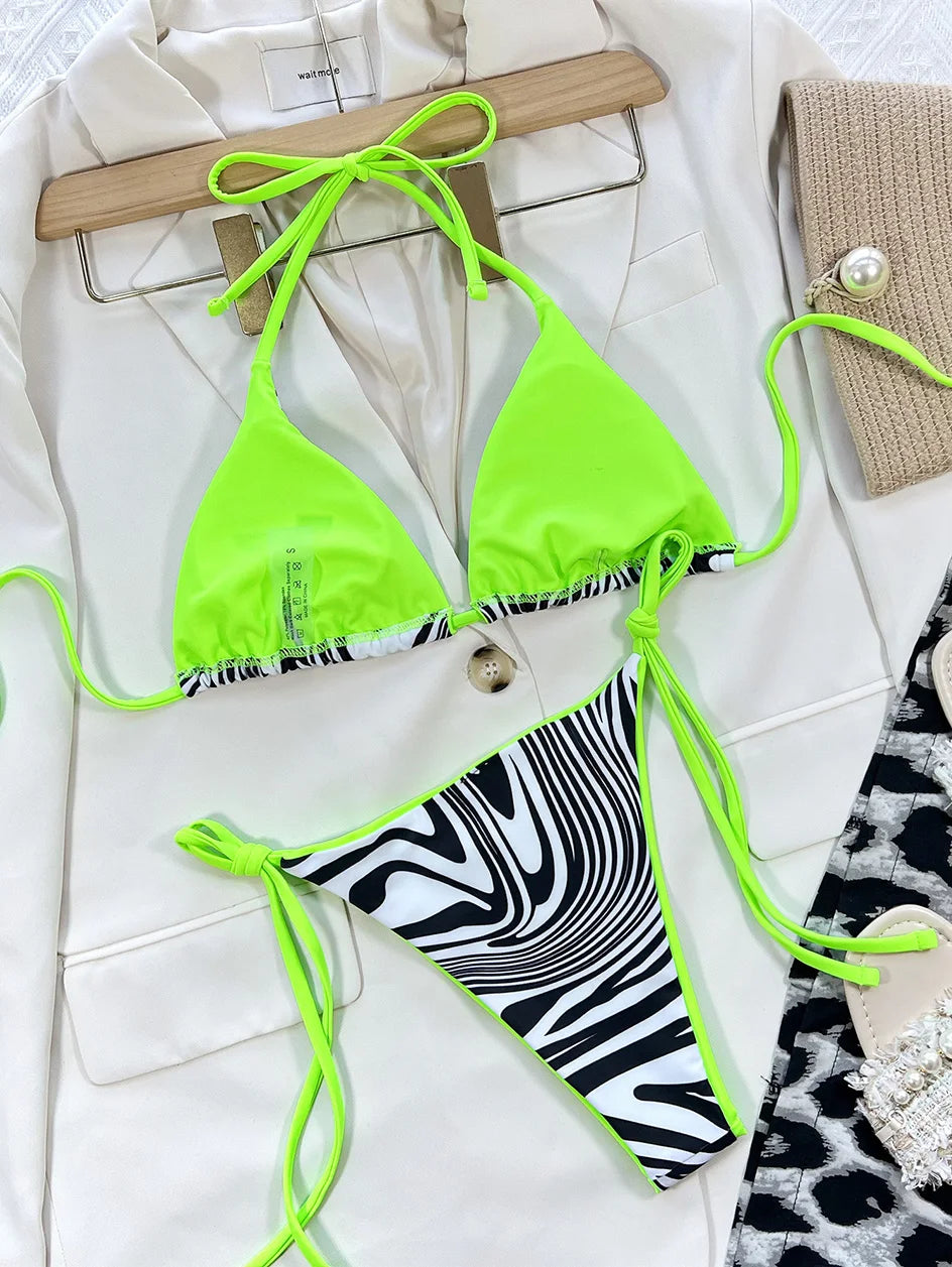 Sexy Leopard Micro Bikini 2023 Women Swimsuit Female Swimwear Thong Bikinis Set Brazilian Halter Beach Wear Lace Up Bathing Suit