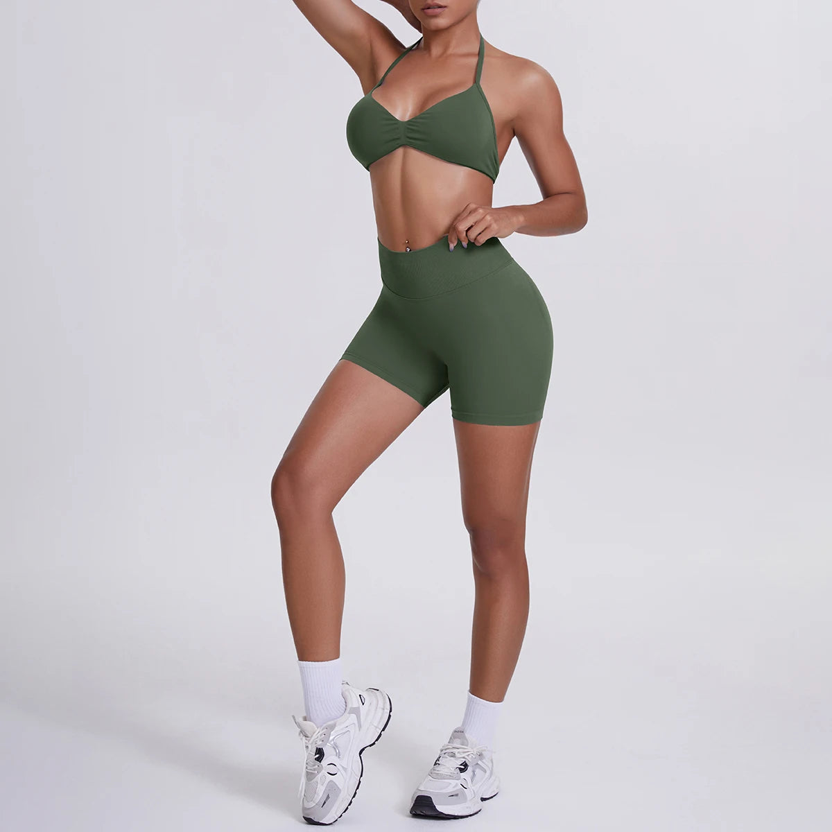 2 Pieces Yoga Set Sexy Backless Women Bra Summer Workout Gym Clothing High Waist Hip Push Up Breathable Fitness Shorts Yoga Set