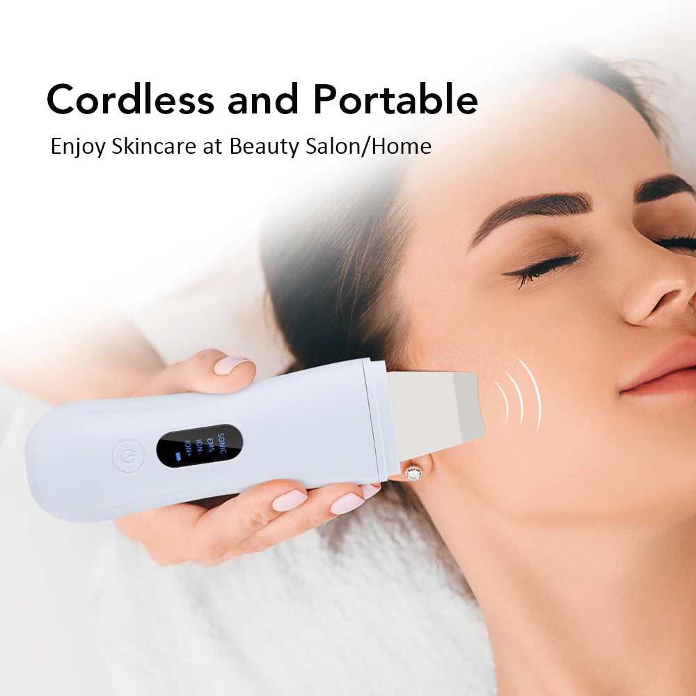 Ultrasonic Skin Scrubber Skin Spatula Ion Deep Face Cleaning 4 Modes Facial Lifting
