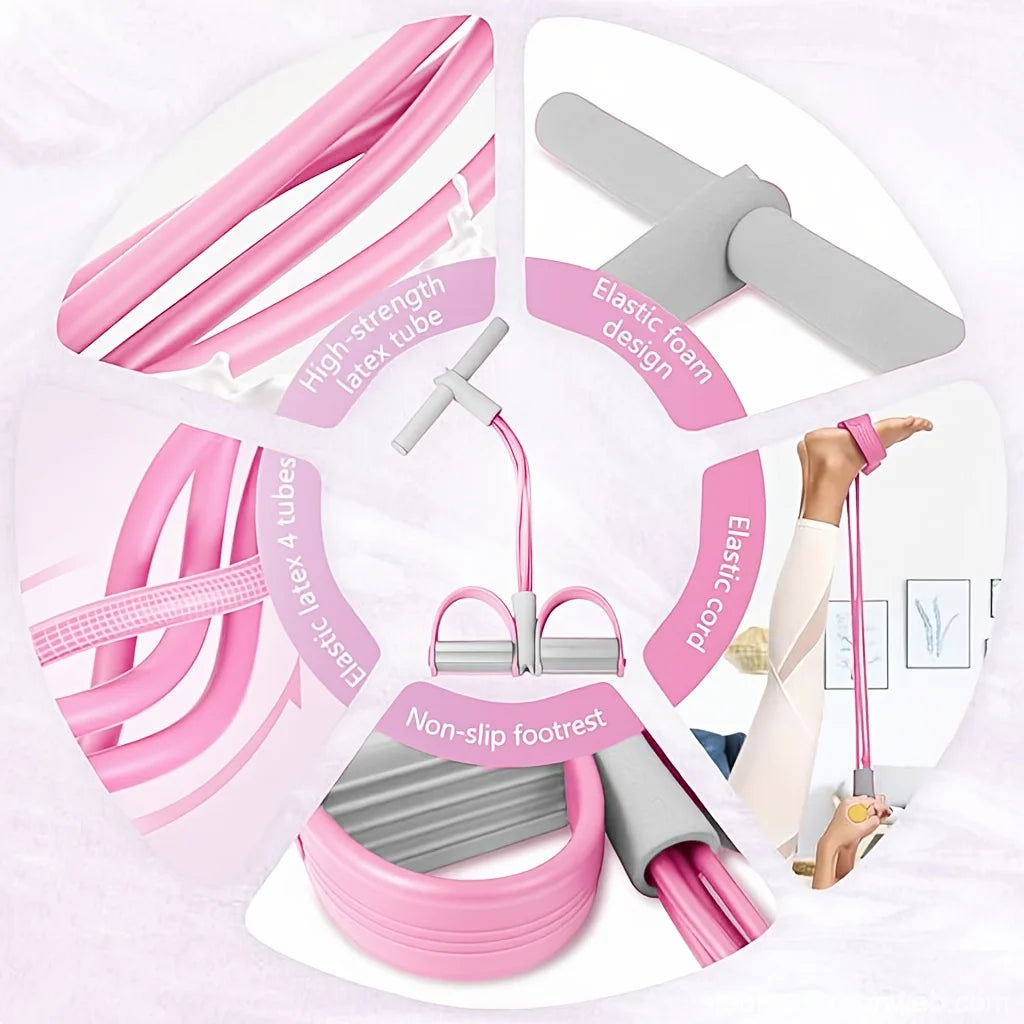 Pedal Resistance Band, Home Fitness Pull Rope/Sit-Up Aid, Four-Tube Elastic Band, Portable Pilates & Yoga Training Equipment