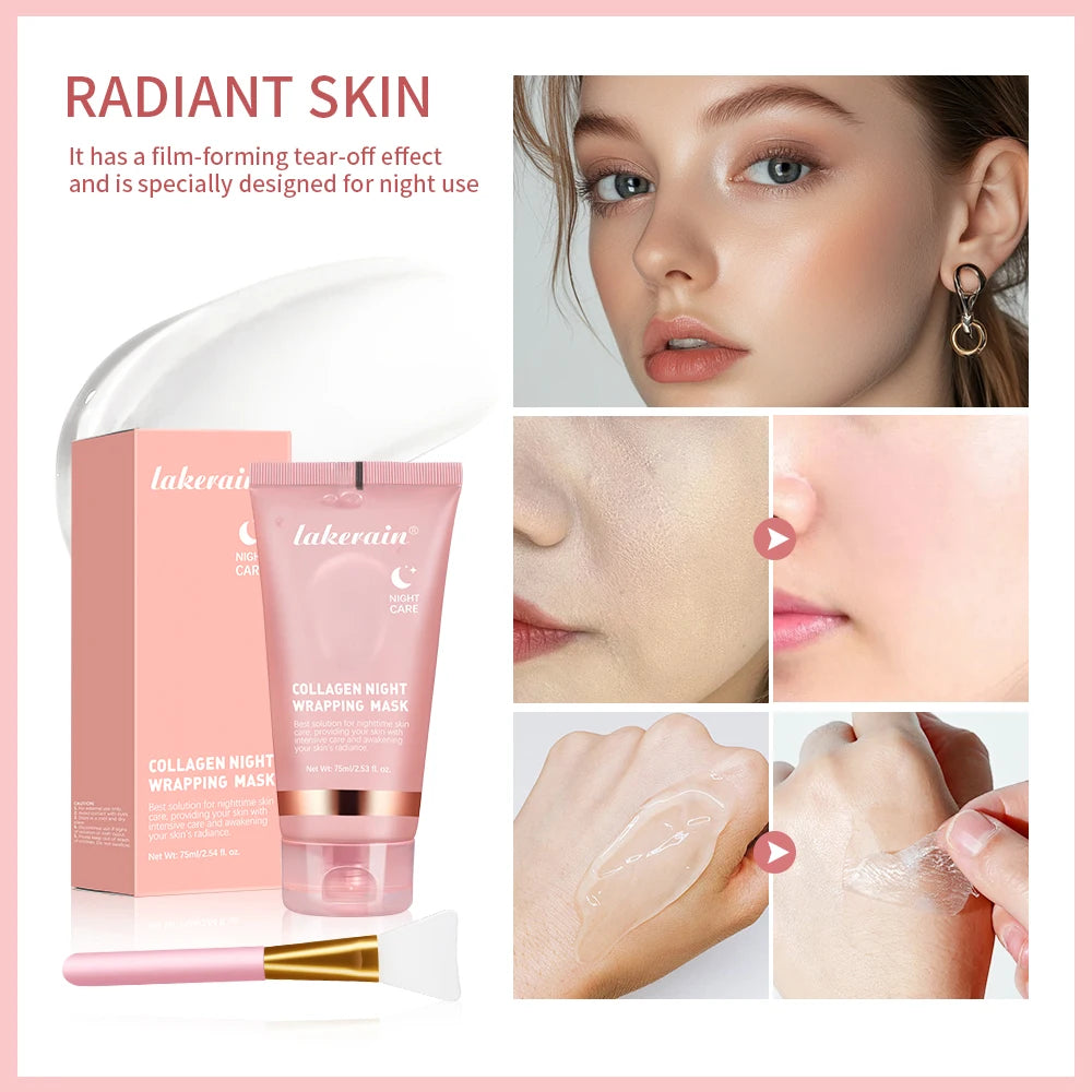 Collagen Wrapping Mask And Brush Set Rejuvenation Moisturize Brightening Korean Face Mask Make Glowy Skin