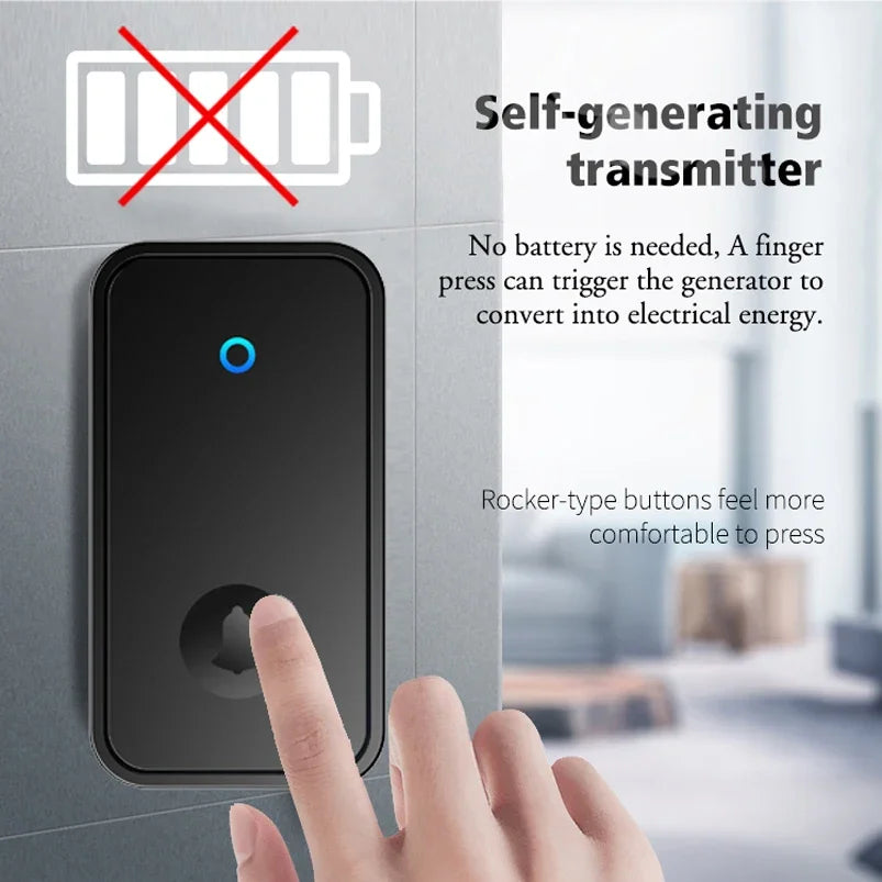 Self-Powered Wireless Doorbell – Waterproof Design, No Battery Needed, 150M Range, Smart Home Compatible