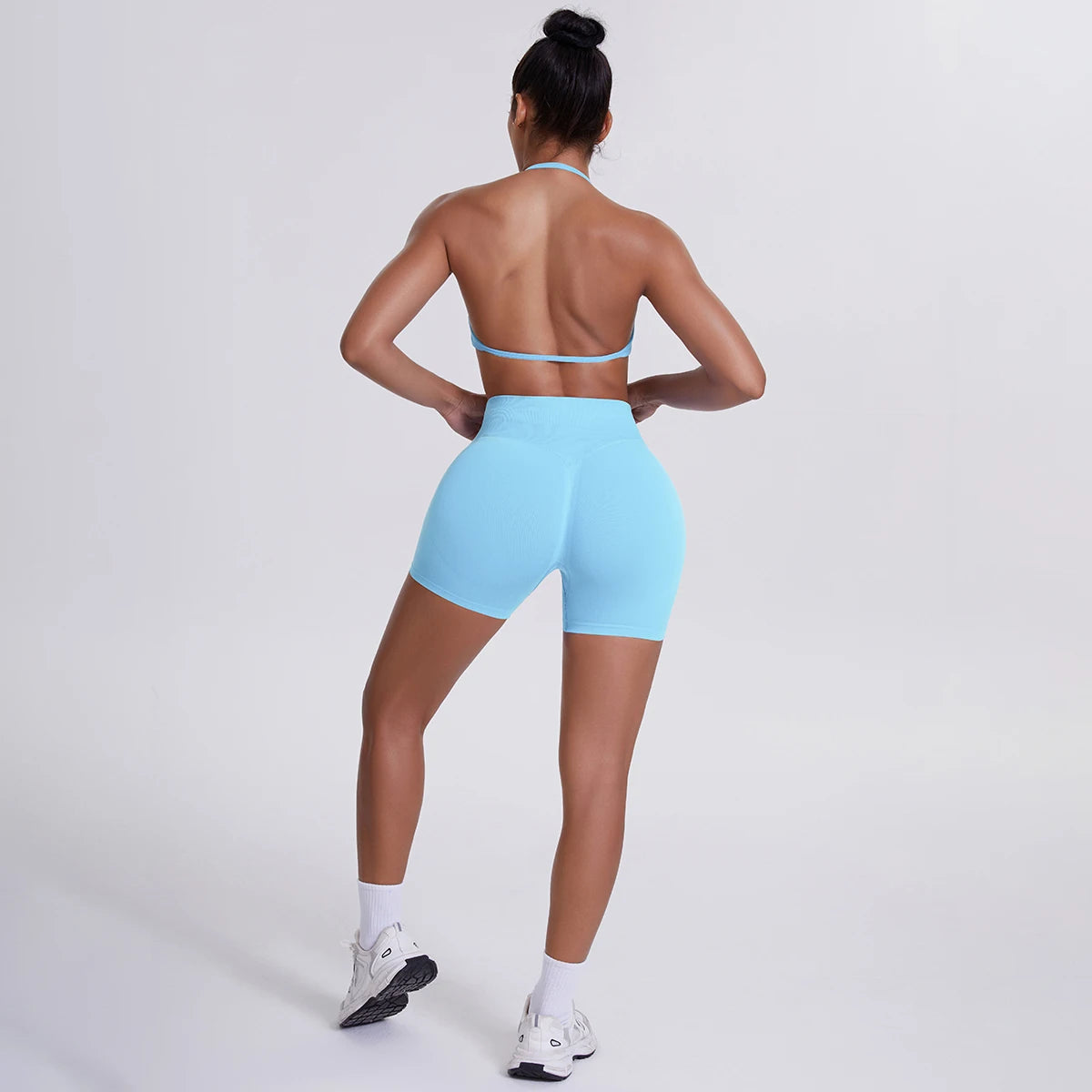 2 Pieces Yoga Set Sexy Backless Women Bra Summer Workout Gym Clothing High Waist Hip Push Up Breathable Fitness Shorts Yoga Set