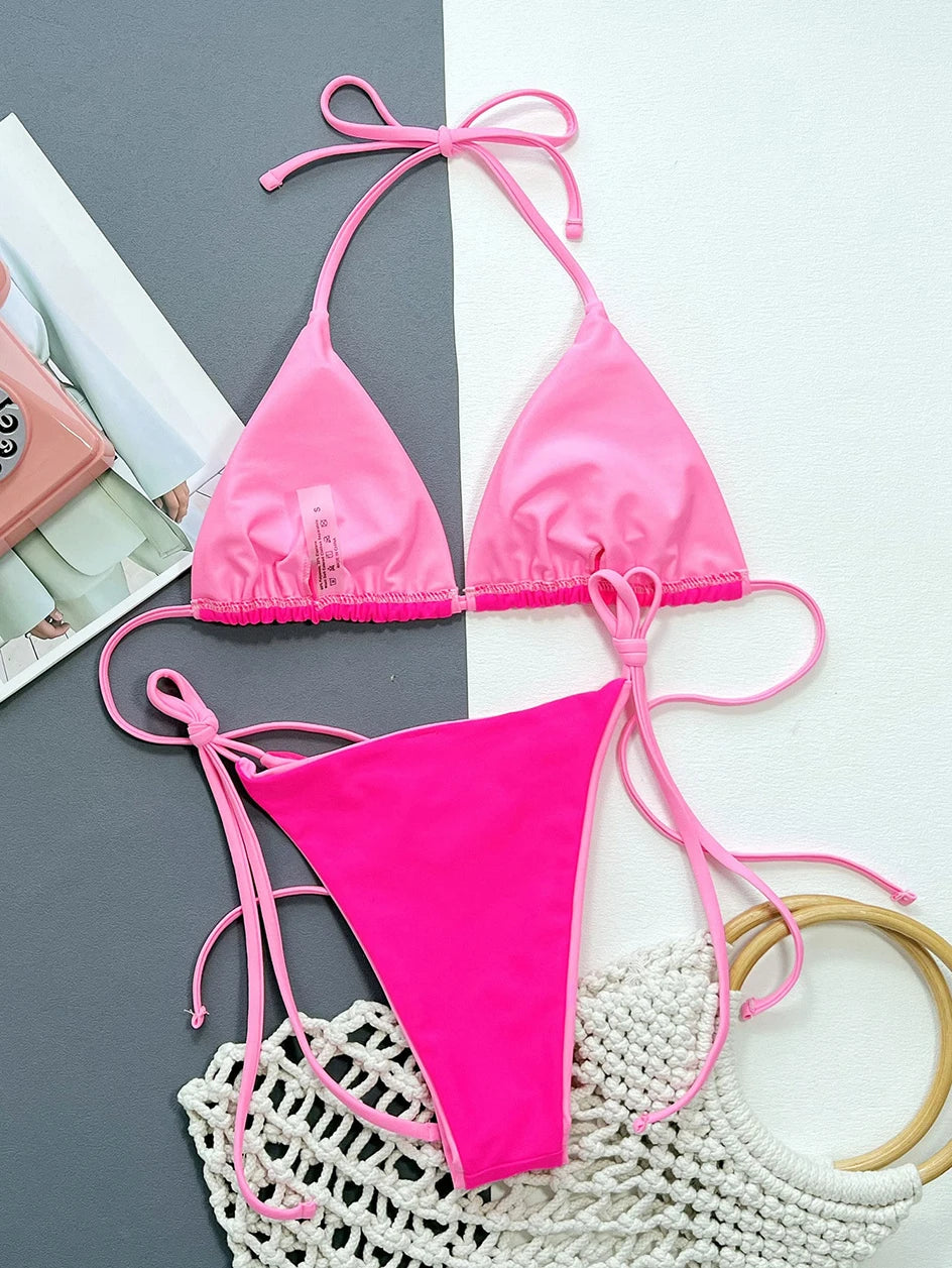 Sexy Leopard Micro Bikini 2023 Women Swimsuit Female Swimwear Thong Bikinis Set Brazilian Halter Beach Wear Lace Up Bathing Suit