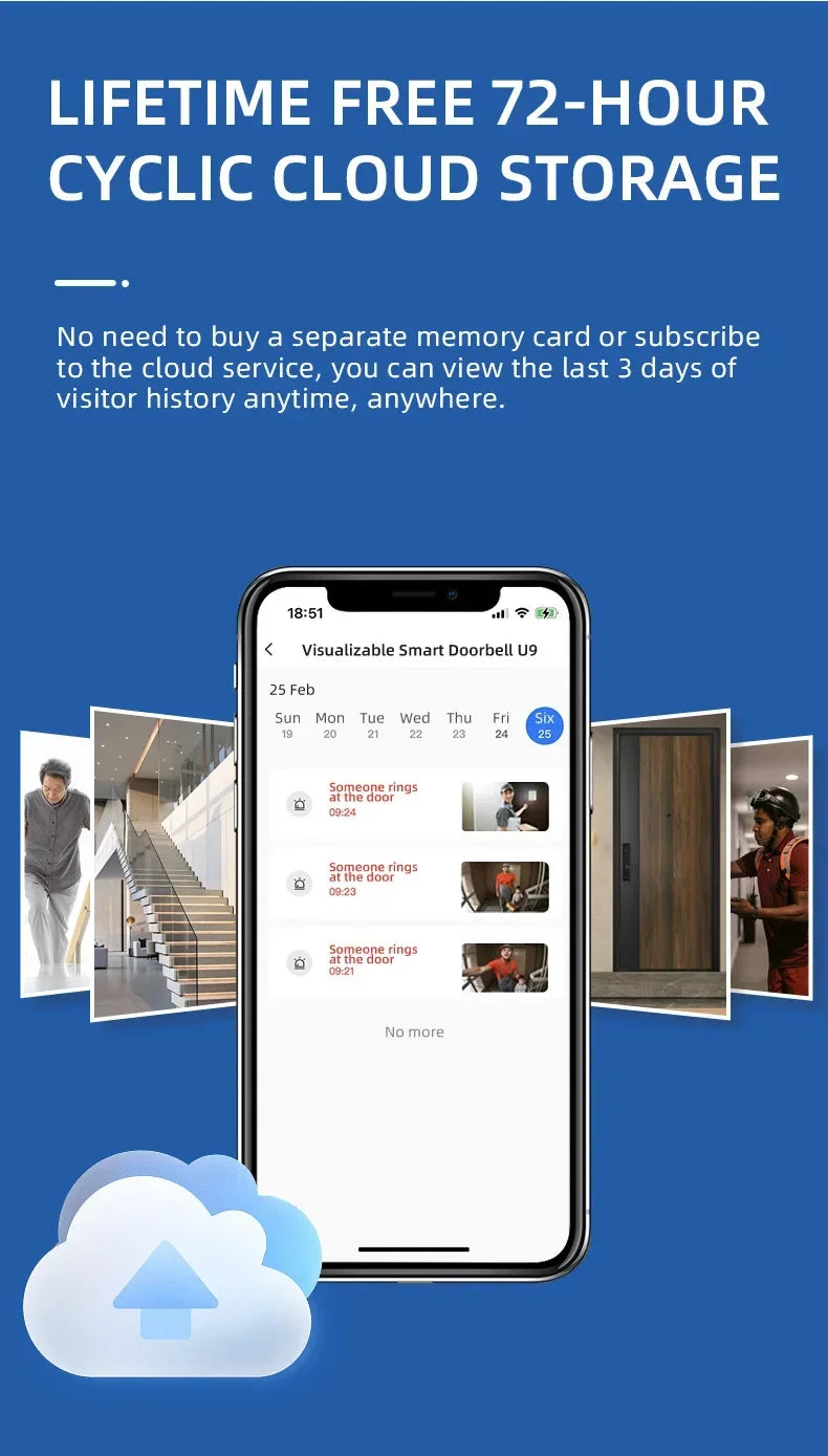Outdoor Wireless Doorbell with Solar Cover Camera Wifi Digital Door Peepholes Waterproof Smart Home Intercom Video Eye Ring Bell