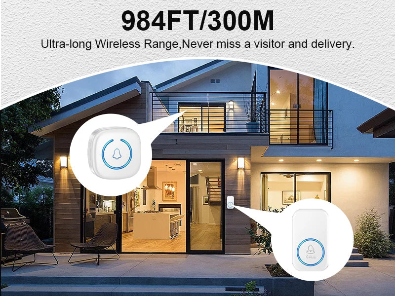 Wireless Doorbell Intelligent Welcome Door Bell 300M/984 FT