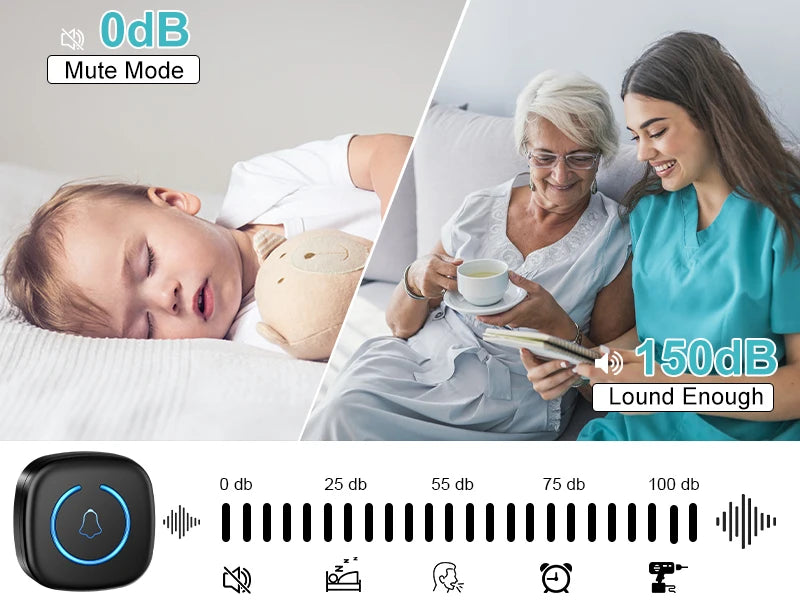 Wireless Doorbell Intelligent Welcome Door Bell 300M/984 FT