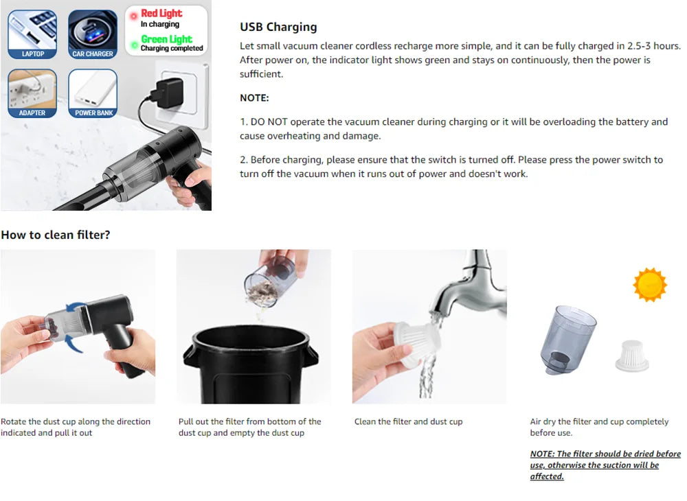 15000PA Compressed Air Dust Collector Handheld vacuum cordless High power, car vacuum cleaner Hairdryer Mini portable