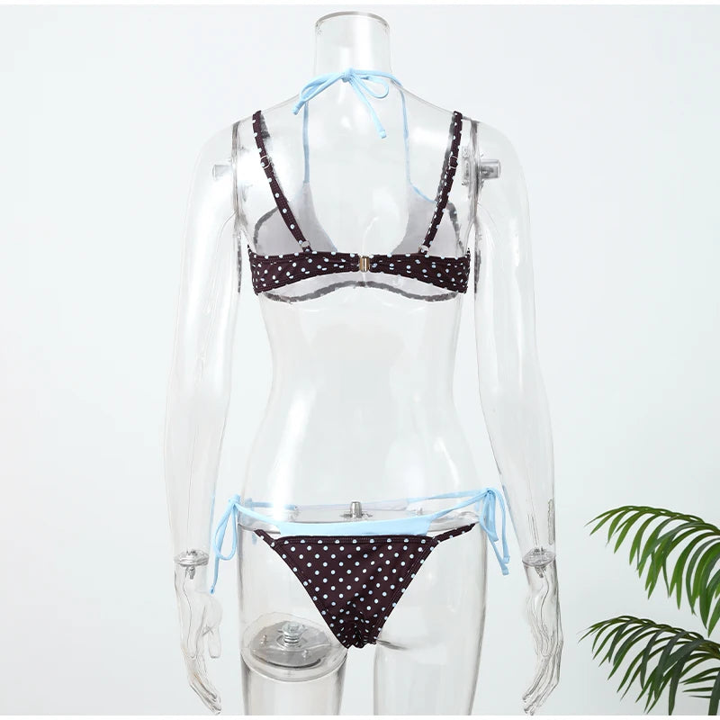 Polka Dot Bikini 2 Piece Set Women Sexy Sleeveless Lace Up Cropped Sling Vest Suit 2026 Lady Summer Chic Holiday Beach Swimsuit