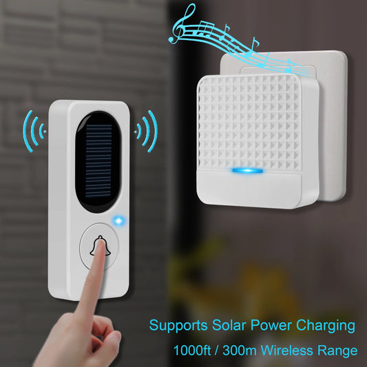 Solar Powered Doorbell, Operating at Over 1000 Feet with 52 Melodies, 4 Volume Levels & Flash Waterproof Door Chime Kit