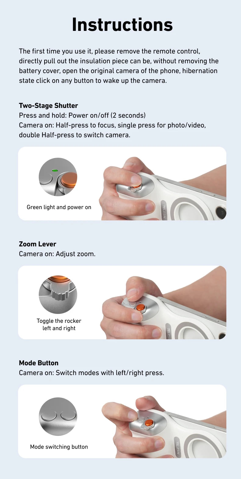 TELESIN Phone Camera Shoot Hand Grip Magnetic Smart Phone Holder