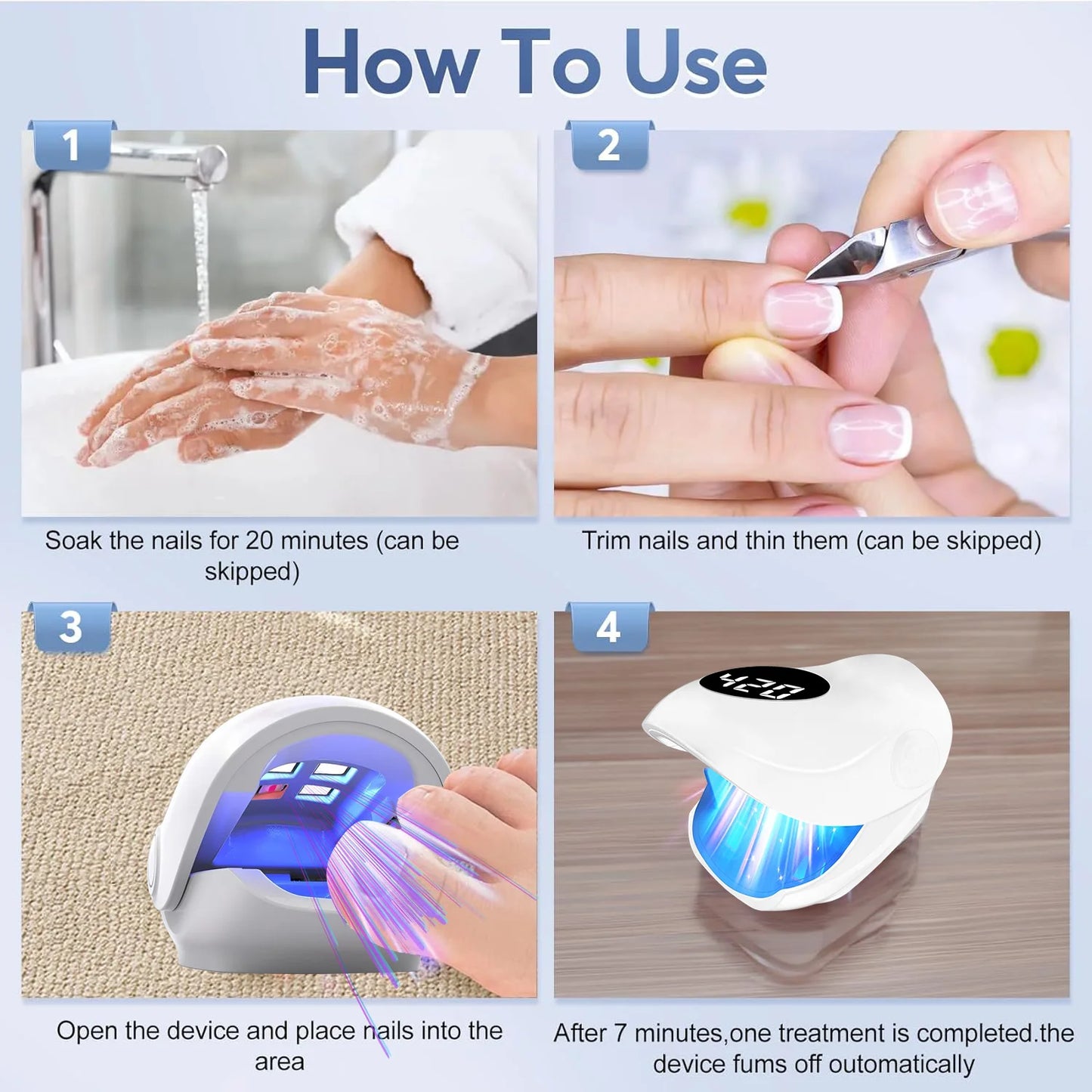 USB Charging Nail Fungus Treatment Device - 940nm Infrared & 500nm Blue Light LED Laser