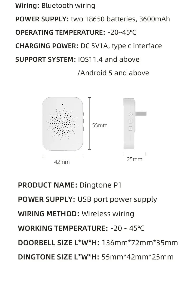 Outdoor Wireless Doorbell with Solar Cover Camera Wifi Digital Door Peepholes Waterproof Smart Home Intercom Video Eye Ring Bell