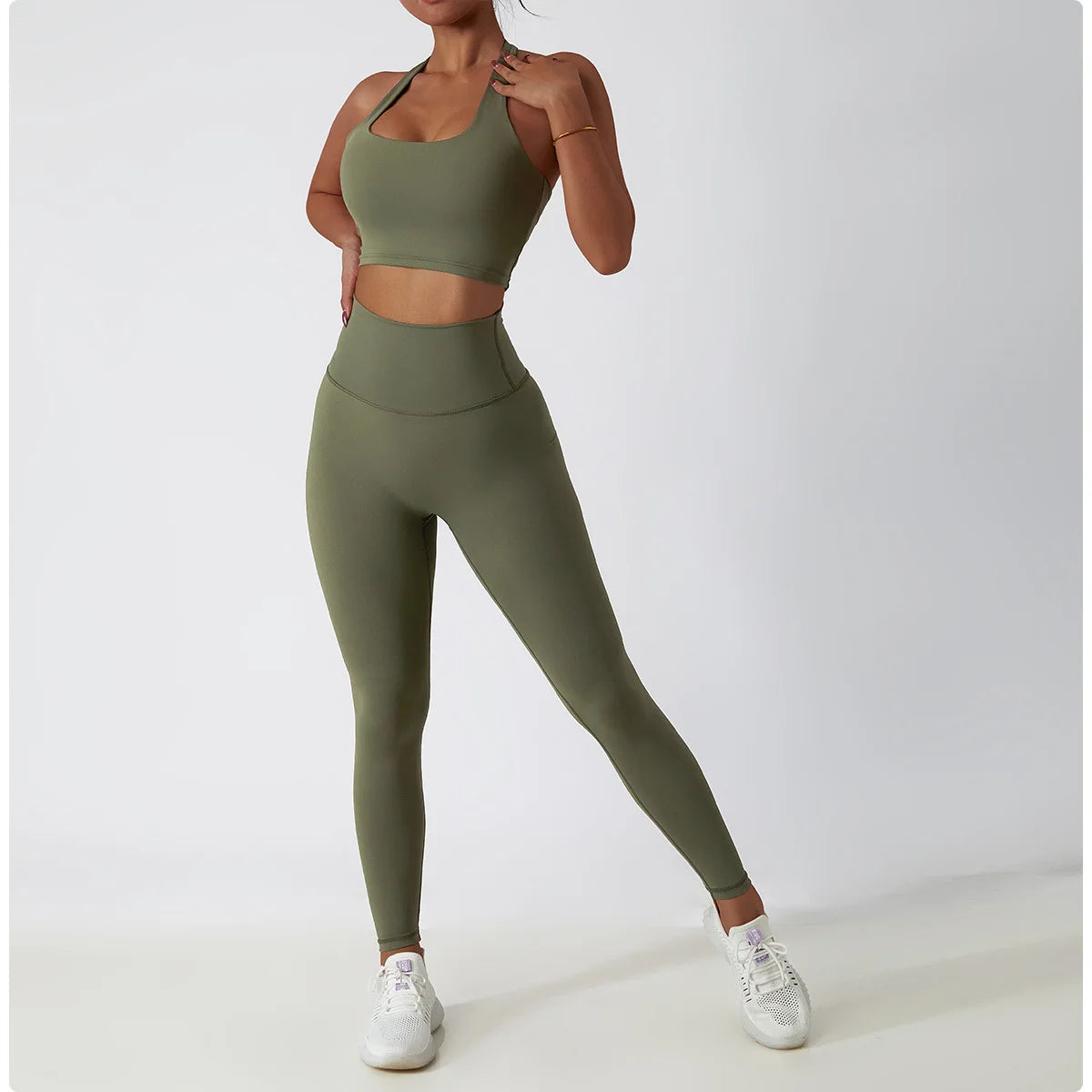 2 PCS Sportswear Women Yoga Set Gym Clothes Athletic Wear Yoga Suits Fitness Set Tracksuits Sports Bra Long Sleeve Gym Leggings