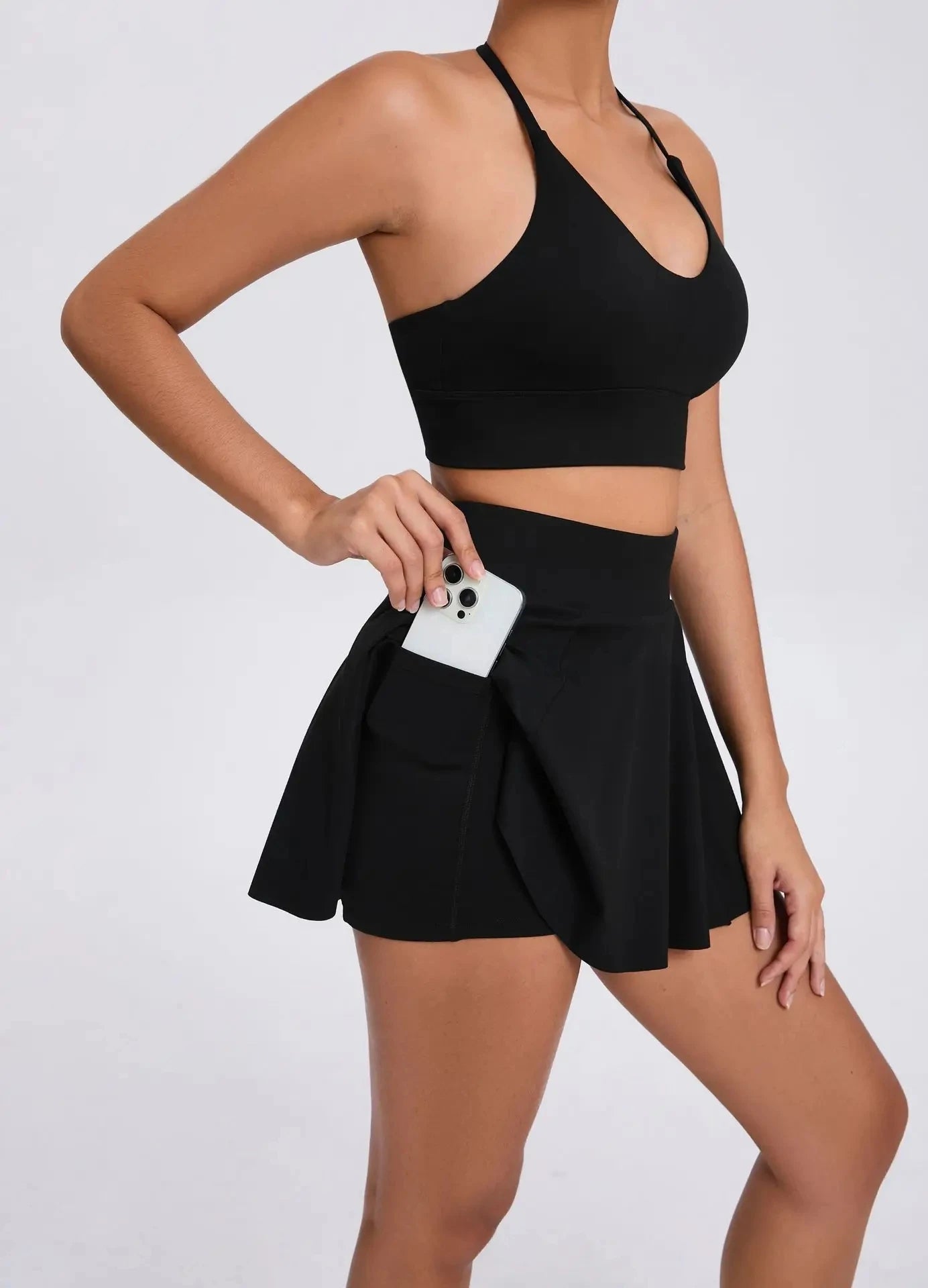 Yoga Set Casual Outdoor Bra Tennis Short Skirt Anti-light Running Pocket Fitness Suit Breathable Yoga Tank Top Tennis Suit Set