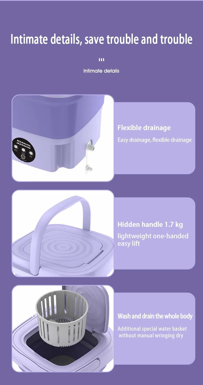 8L Portable Washing Machine Socks Underwear Panties Retractable Home Foldable Mini Washing Machine 3 Models With Spinning Dry