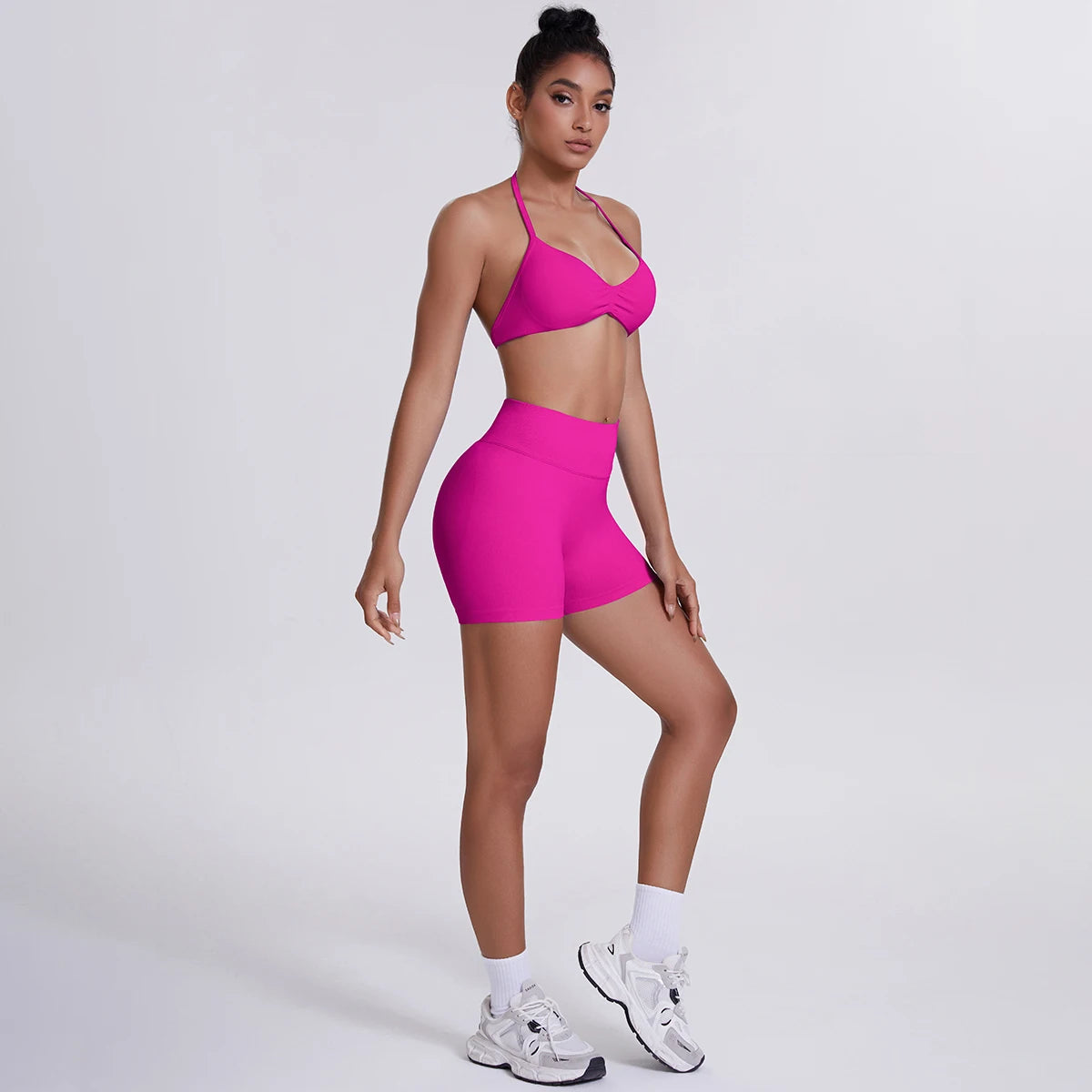 2 Pieces Yoga Set Sexy Backless Women Bra Summer Workout Gym Clothing High Waist Hip Push Up Breathable Fitness Shorts Yoga Set