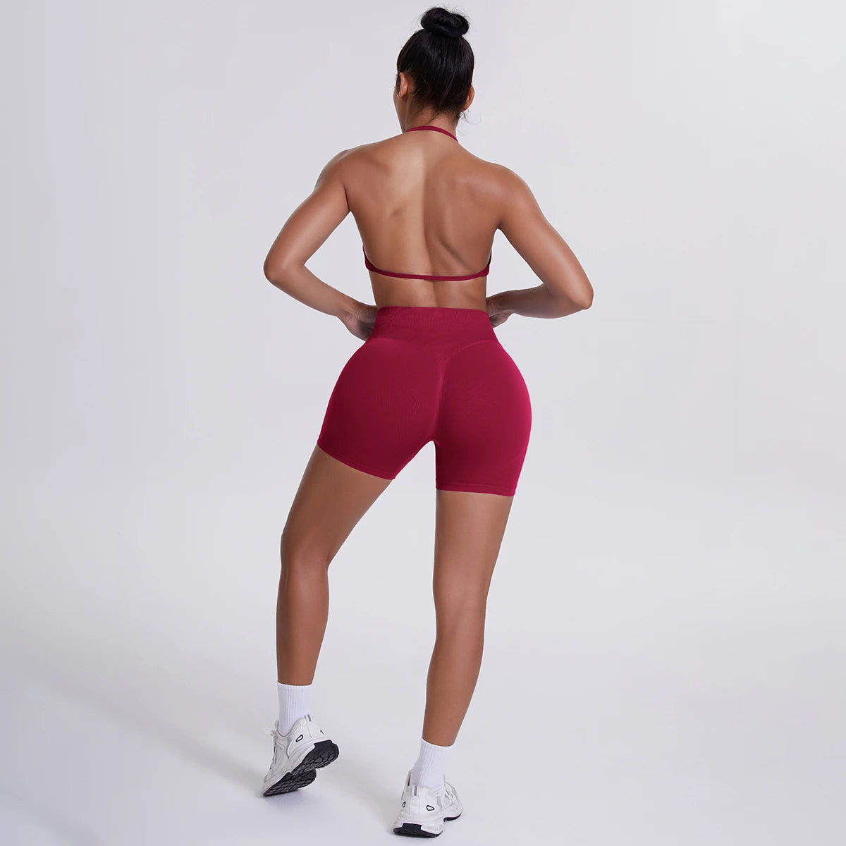 2 Pieces Yoga Set Sexy Backless Women Bra Summer Workout Gym Clothing High Waist Hip Push Up Breathable Fitness Shorts Yoga Set