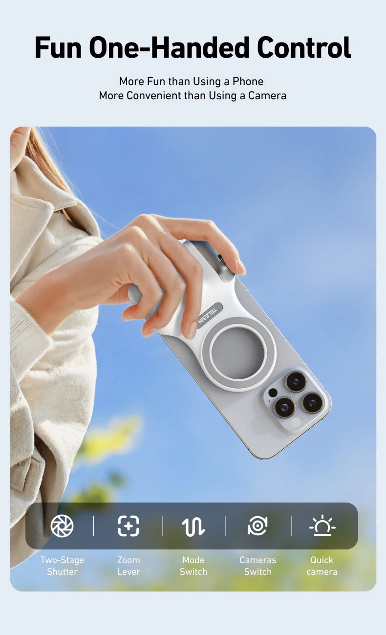 TELESIN Phone Camera Shoot Hand Grip Magnetic Smart Phone Holder Shooting Aid Remote Control Handle