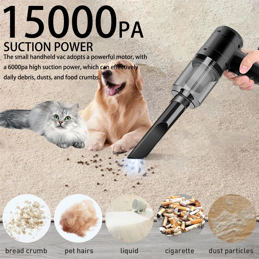 15000PA Compressed Air Dust Collector Handheld vacuum cordless High power, car vacuum cleaner Hairdryer Mini portable