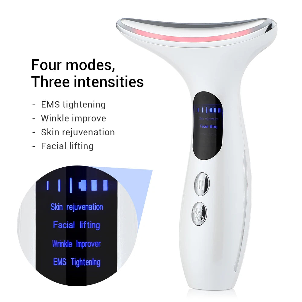 Neck Massager EMS Facial Lift 7 Light Modes Electric Skin Tightening Device LED Photon Therapy Beauty Instrument Anti Wrinkle