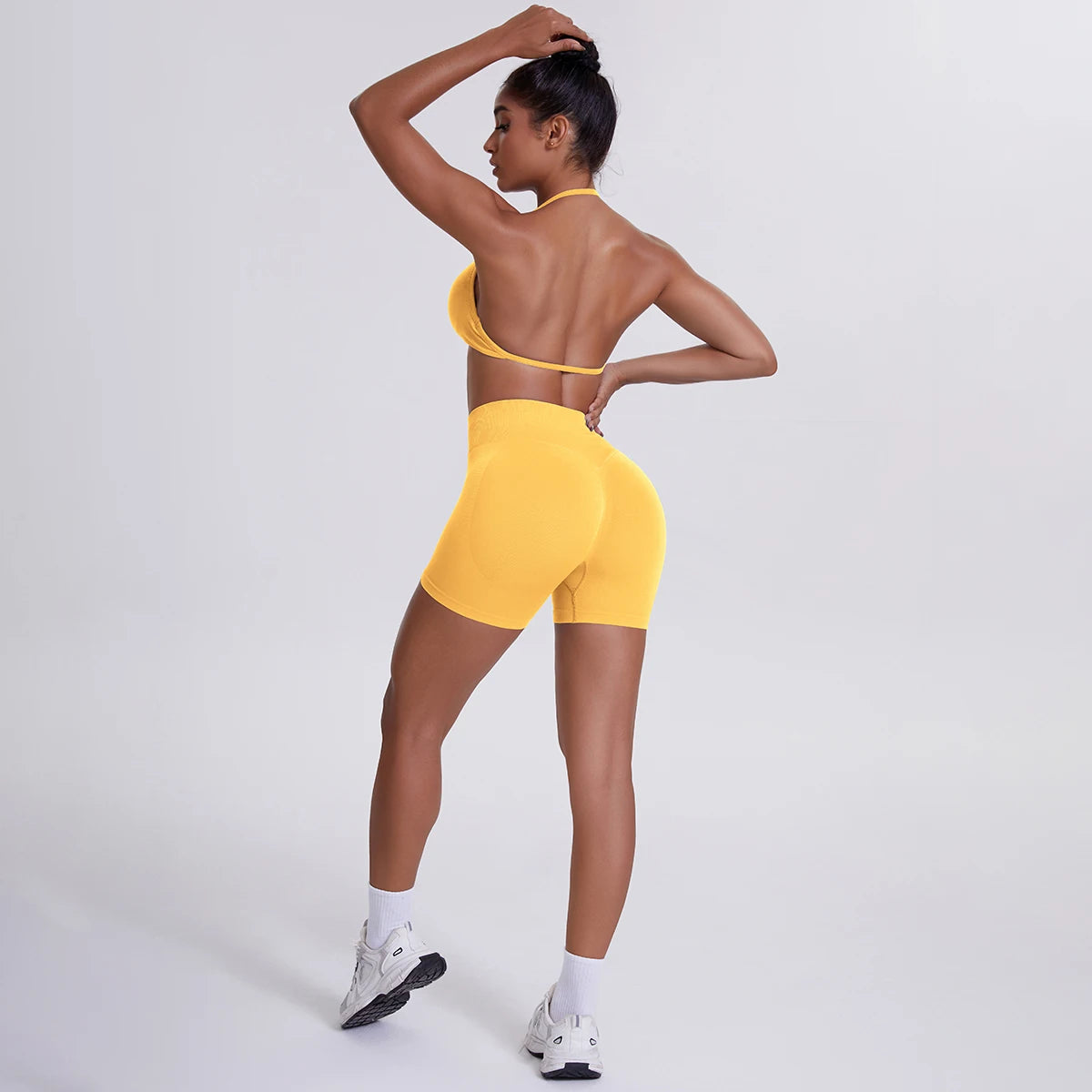 2 Pieces Yoga Set Sexy Backless Women Bra Summer Workout Gym Clothing High Waist Hip Push Up Breathable Fitness Shorts Yoga Set