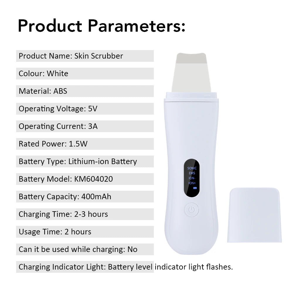 Ultrasonic Skin Scrubber Skin Spatula Ion Deep Face Cleaning 4 Modes Facial Lifting