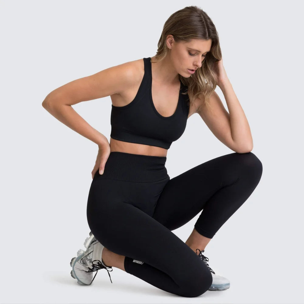 Women's Seamless Yoga Set Fitness Crop Top & Tummy Control High Waist Leggings with Built-in Bra Workout