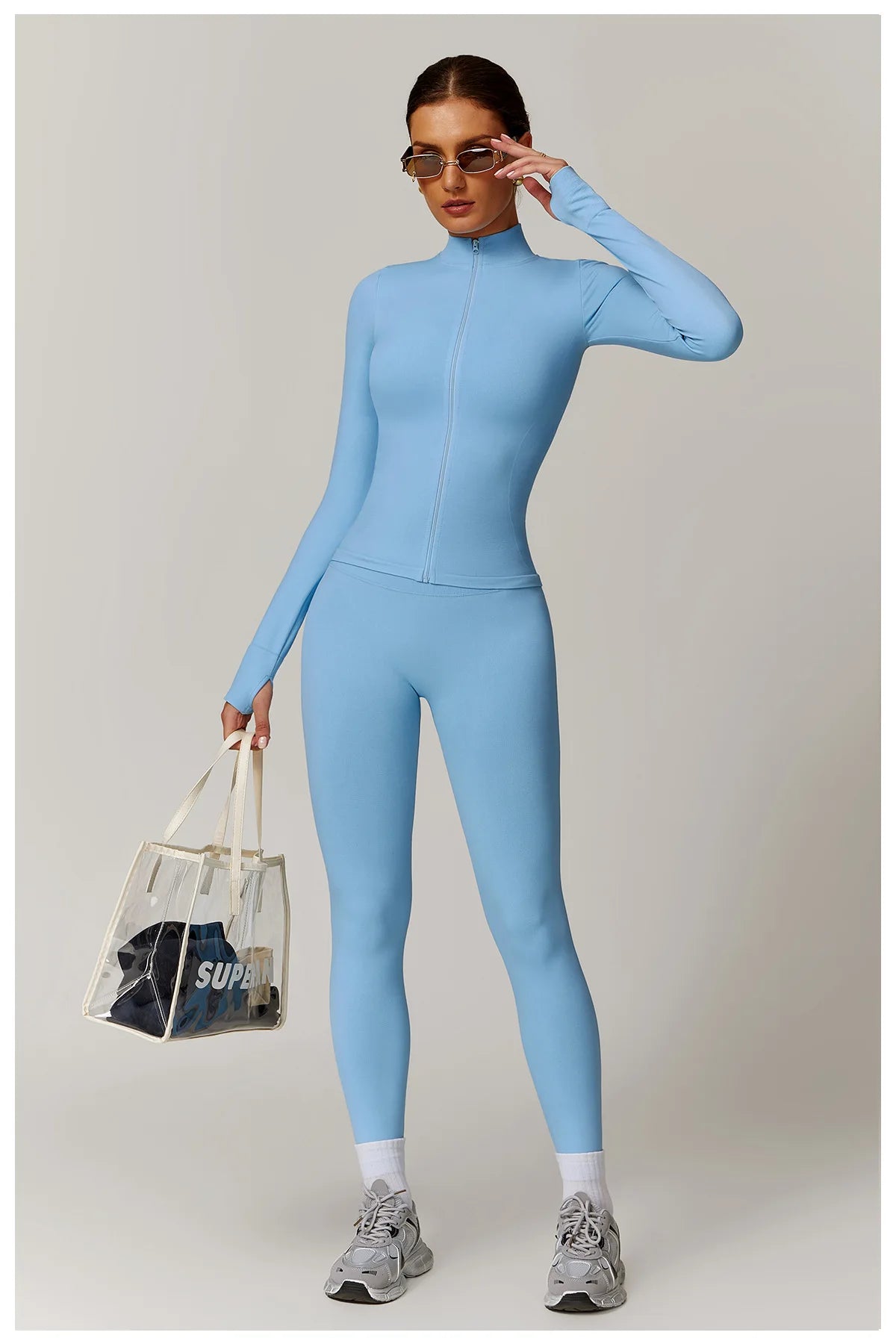 Women's Yoga Set 2025 New Solid Color High Waist Hip Lifting Pants Sports Zipper Long Sleeve Coat Top Jacket Yoga Clothing
