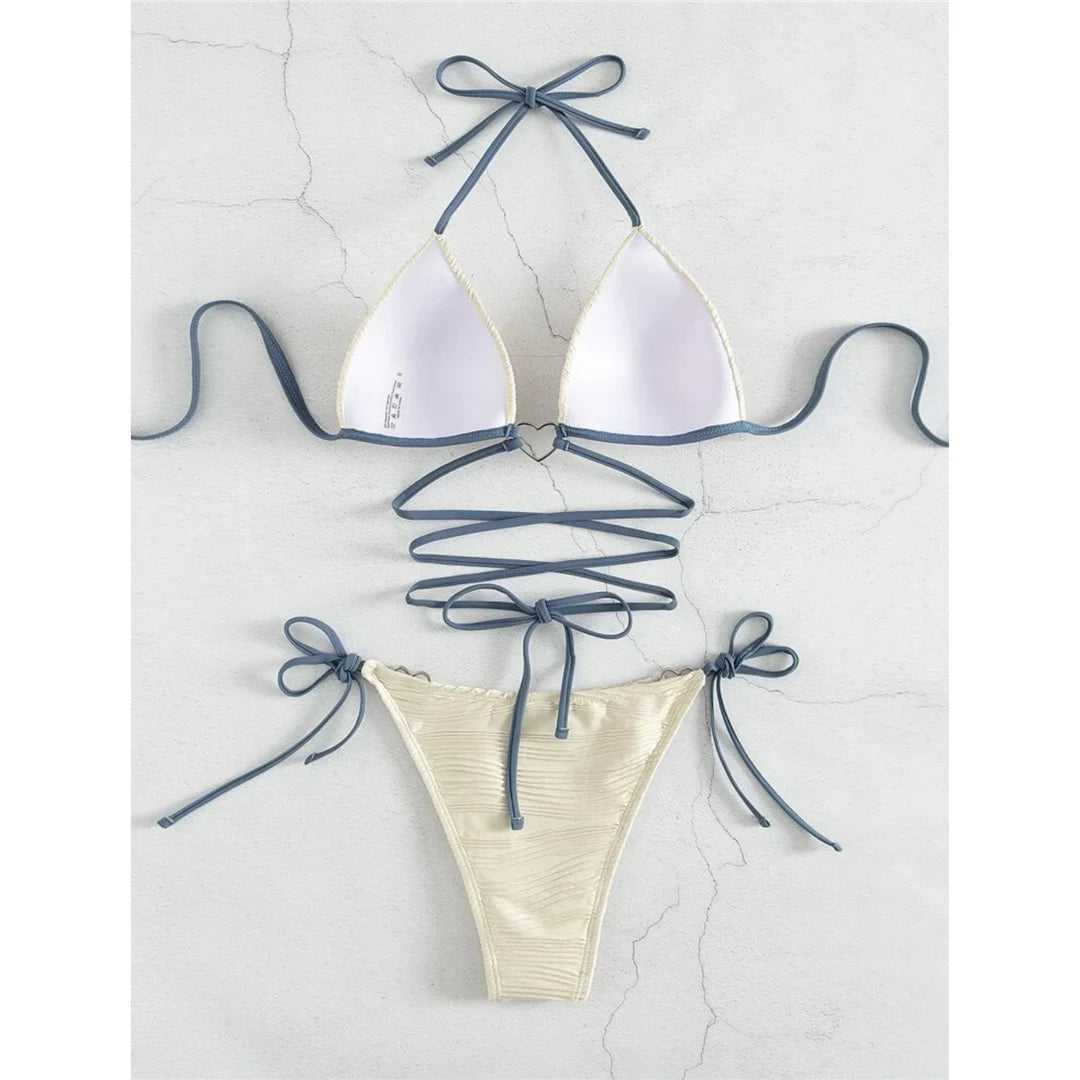 New Wrap Around Halter Wrinkled Bikini Women Swimwear Female Swimsuit Two-pieces Bikini set Bather Bathing Suit Swim Lady V4081