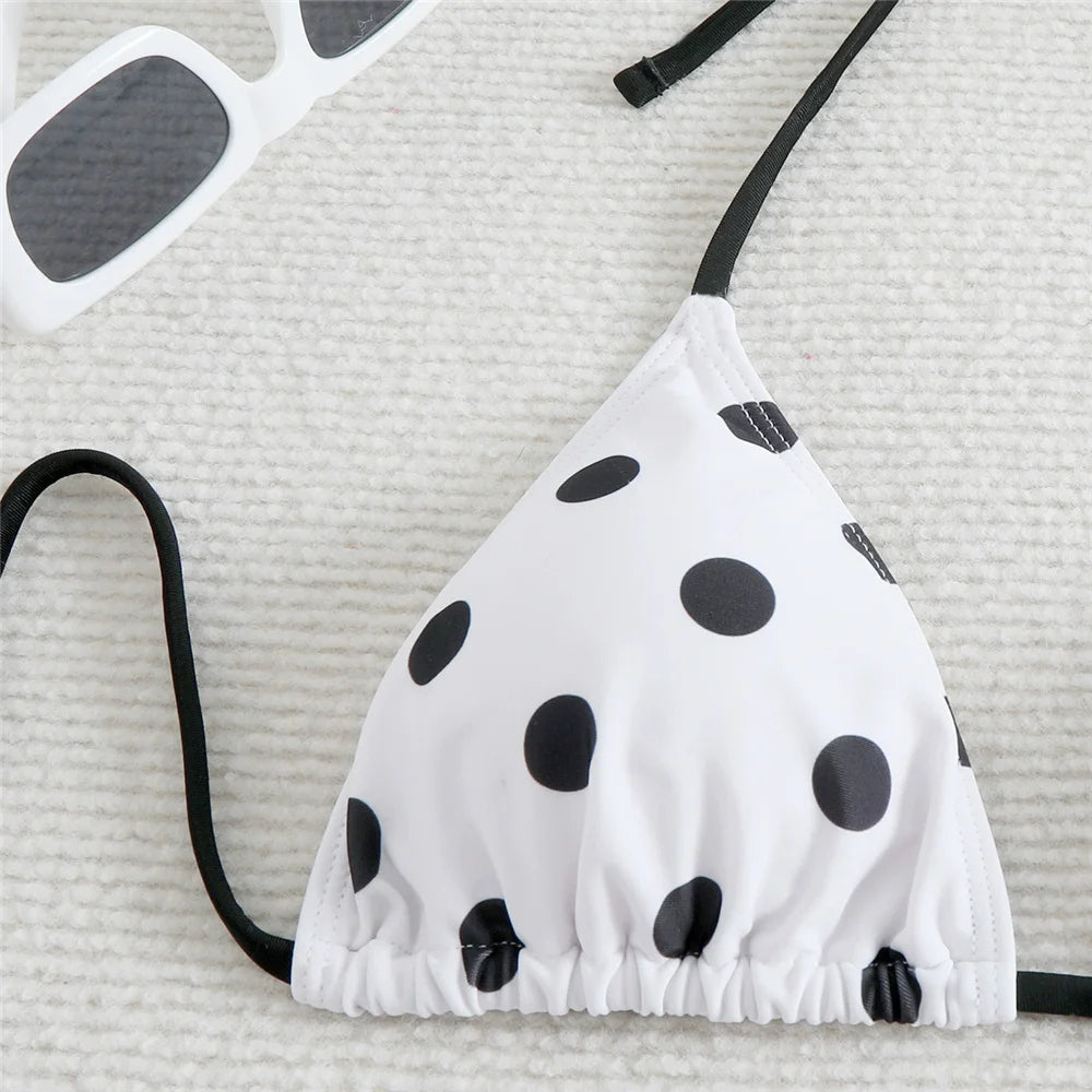 Polka Dot Print Sexy Swimsuit Halter String Thong Micro Bikini 2026 Women Lace-up Swimwear Triangle Bikinis Sets Swimming Suit
