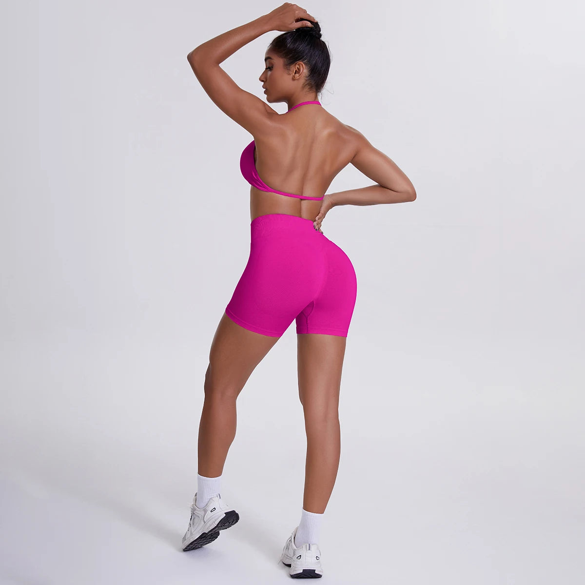 2 Pieces Yoga Set Sexy Backless Women Bra Summer Workout Gym Clothing High Waist Hip Push Up Breathable Fitness Shorts Yoga Set