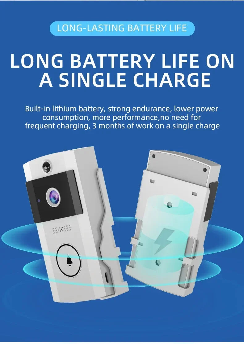 Outdoor Wireless Doorbell with Solar Cover Camera Wifi Digital Door Peepholes Waterproof Smart Home Intercom Video Eye Ring Bell