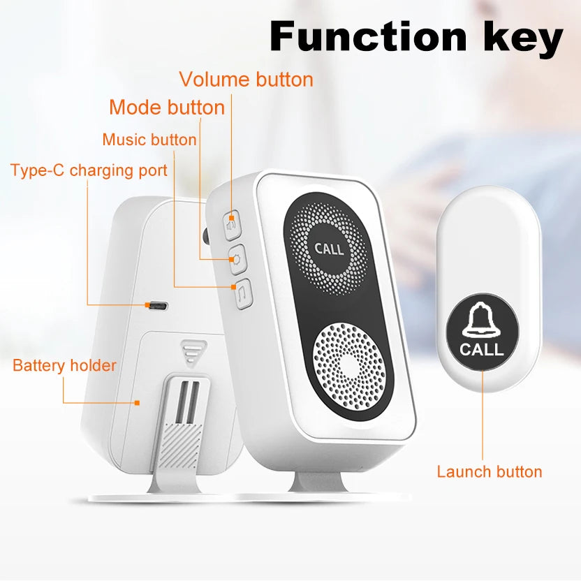 Intelligent long-distance rechargeable vibrating doorbell - Wireless, colorful, high volume - Elderly call device