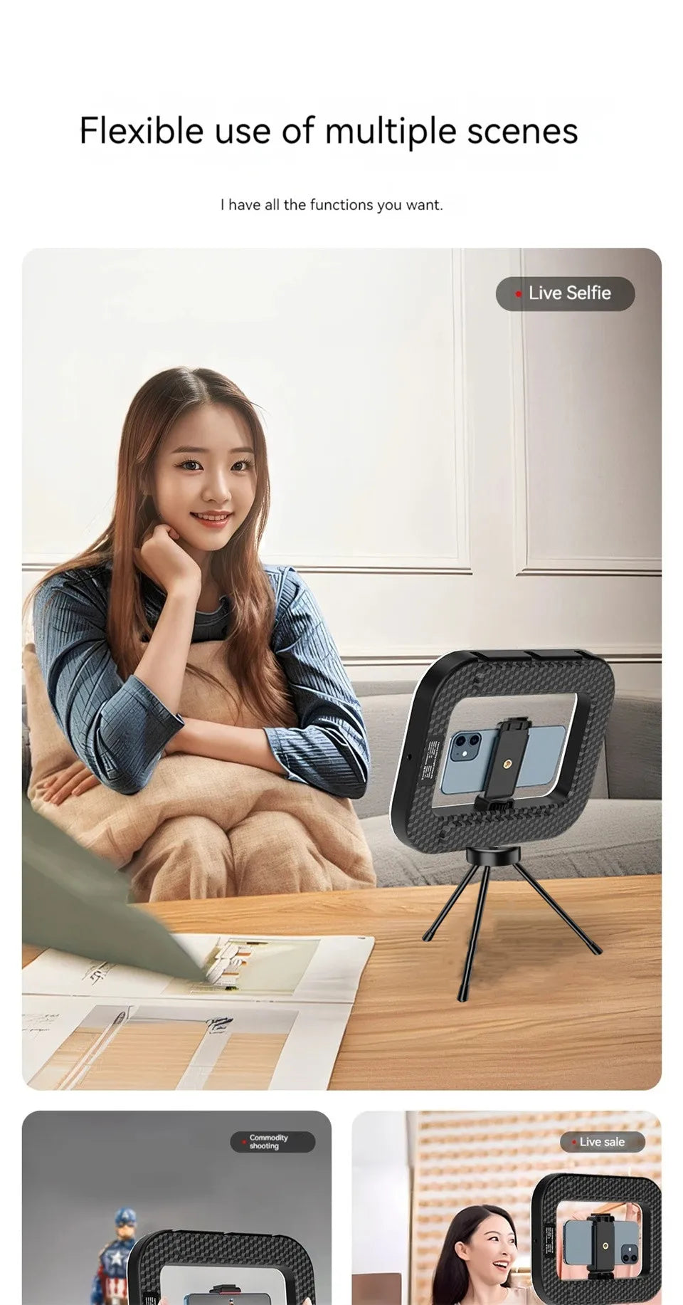 FANGTUOSI New Handheld Ring LED Rechargeable Fill light Portable Mobile Phone Live Photography Desktop Rabbit Cage Selfie Light