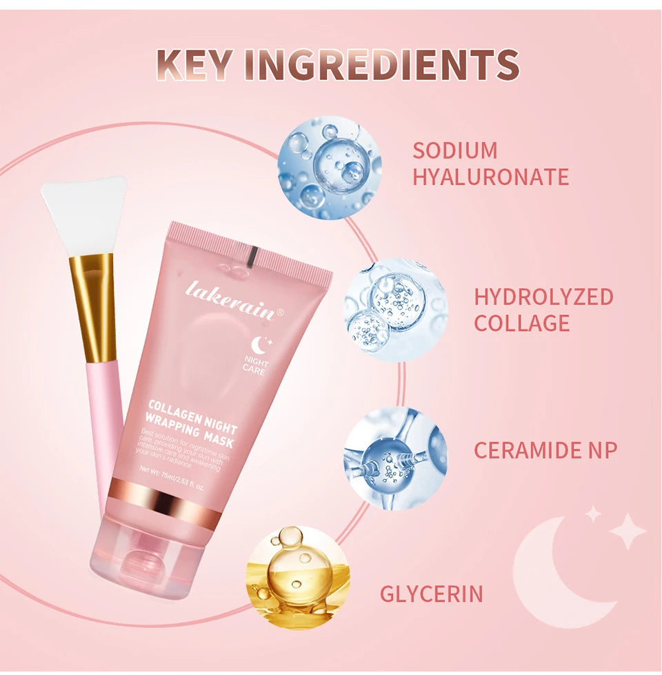 Collagen Wrapping Mask And Brush Set Rejuvenation Moisturize Brightening Korean Face Mask Make Glowy Skin