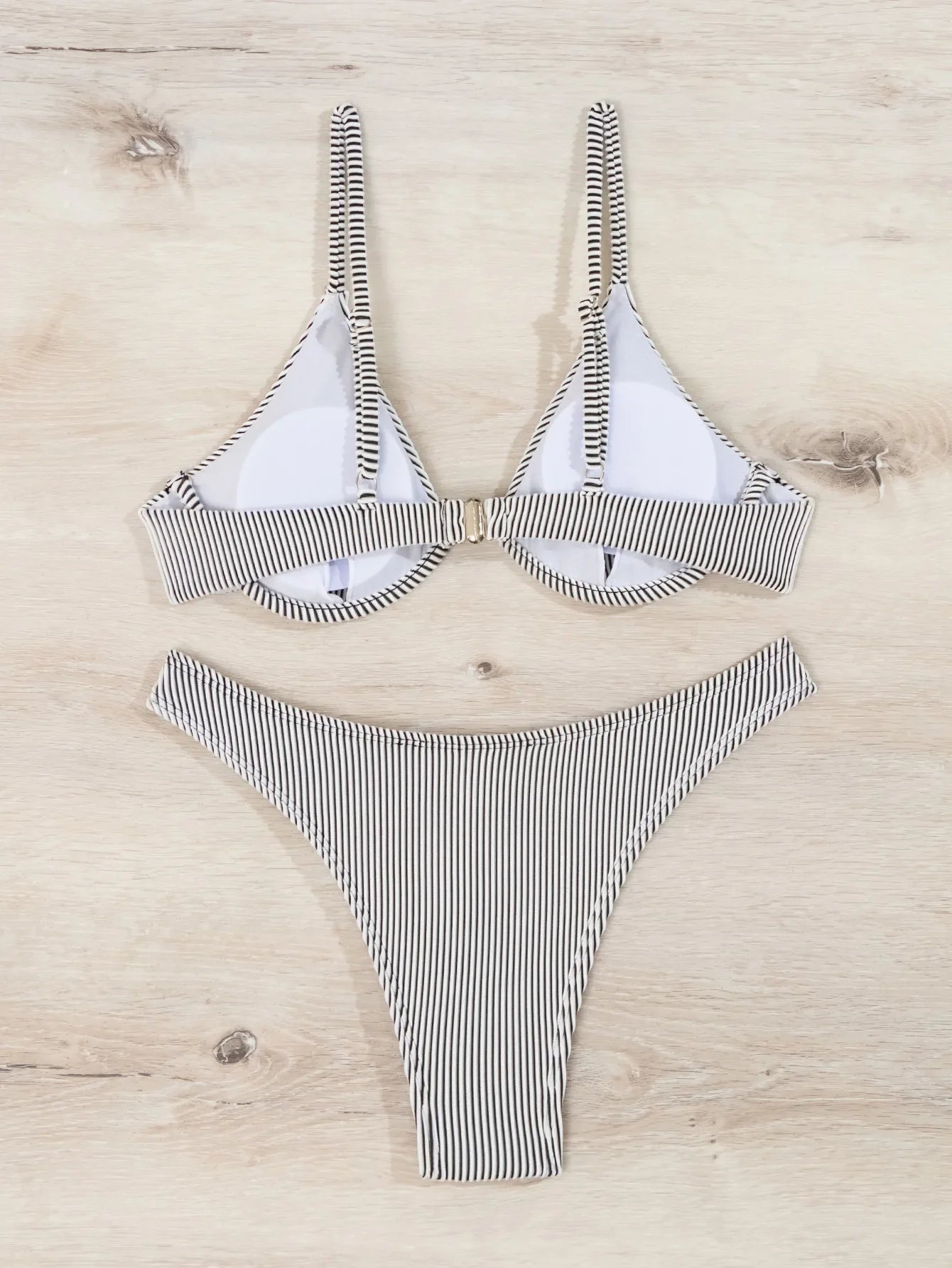 2026 New Women's Underwire Bikini Set,solid Color 2-piece Pit Striped Swimsuit,Fashion Sexy V-neck Bathing Suit with Chest Pad