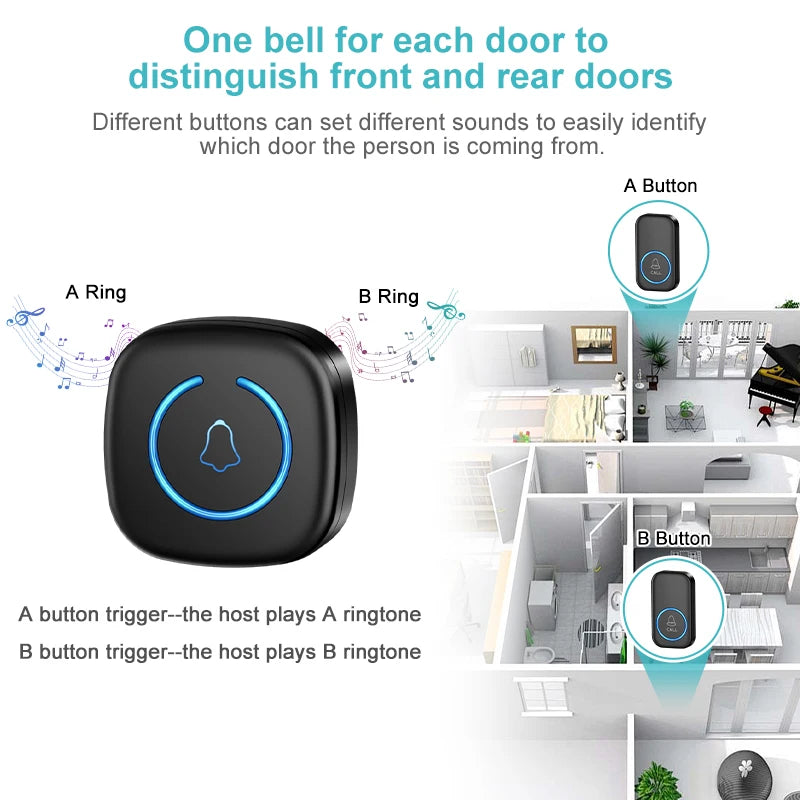 Wireless Doorbell Intelligent Welcome Door Bell 300M/984 FT