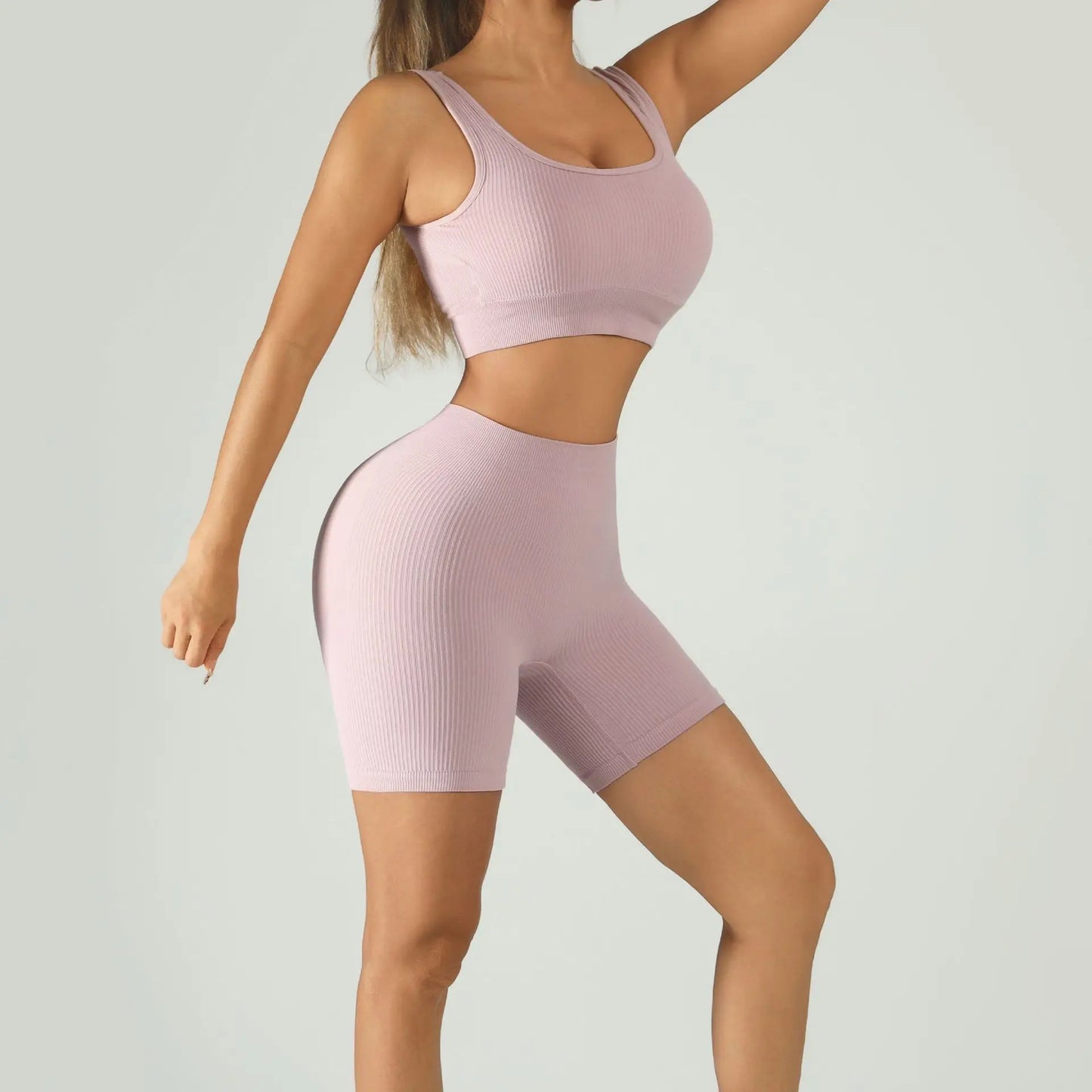 Women Seamless Yoga Set High Waist Biker Shorts Sports Bra Workout Outfit Summer