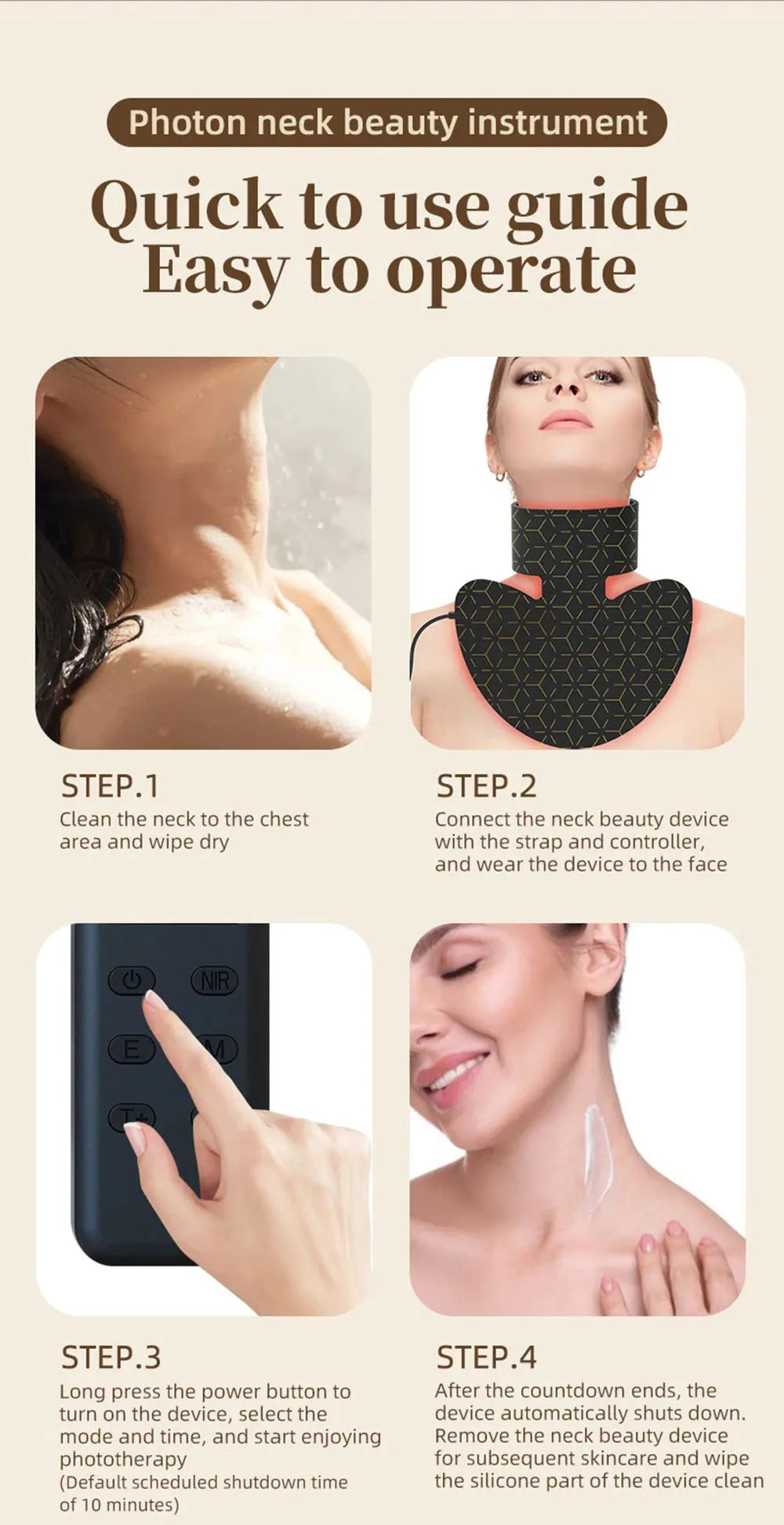 LED Neck Beauty Device Photon Mask With 4 Color Light Waves