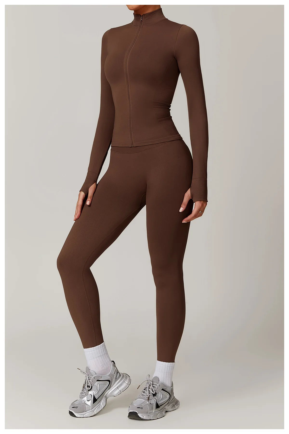 Women's Yoga Set 2025 New Solid Color High Waist Hip Lifting Pants Sports Zipper Long Sleeve Coat Top Jacket Yoga Clothing