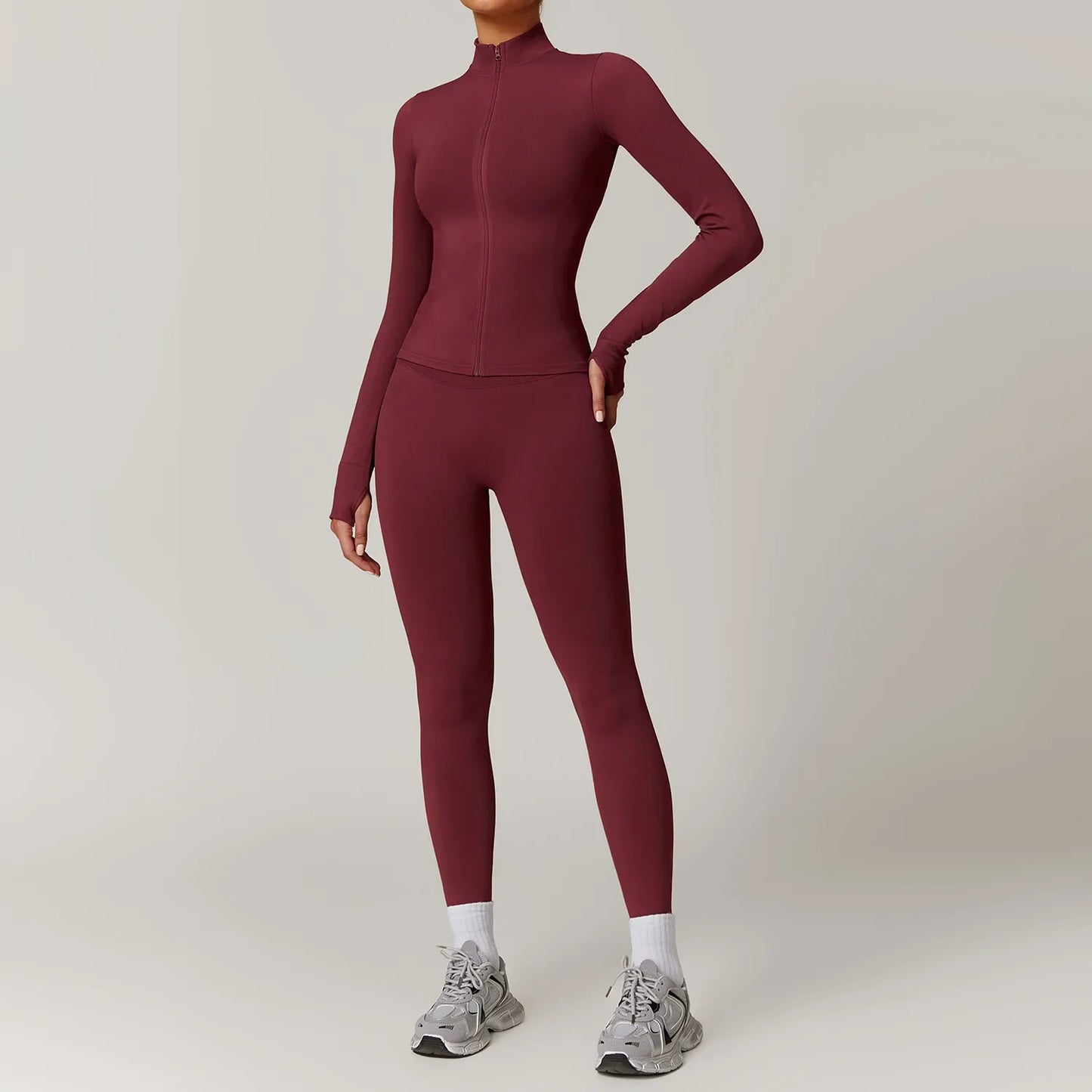 Women's Yoga Set 2025 New Solid Color High Waist Hip Lifting Pants Sports Zipper Long Sleeve Coat Top Jacket Yoga Clothing