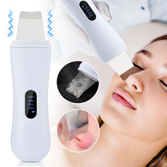 Ultrasonic Skin Scrubber Skin Spatula Ion Deep Face Cleaning 4 Modes Facial Lifting