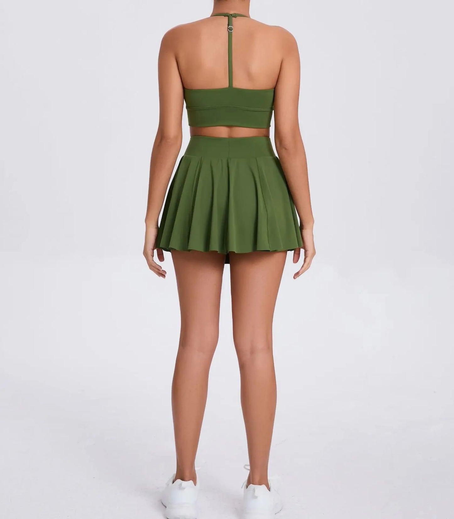 Yoga Set Casual Outdoor Bra Tennis Short Skirt Anti-light Running Pocket Fitness Suit Breathable Yoga Tank Top Tennis Suit Set