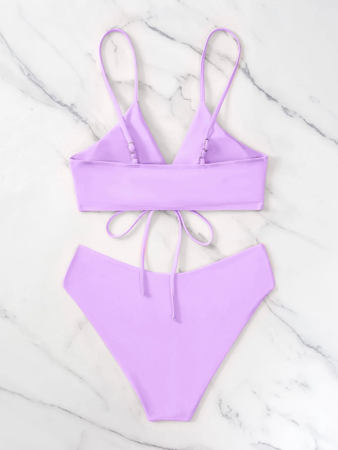 New Women's Swimsuit High Waist Two Piece Bikini Set Hollow Out V-neck Bandage Cross Backless Beach Swimwear Summer Bathing Suit