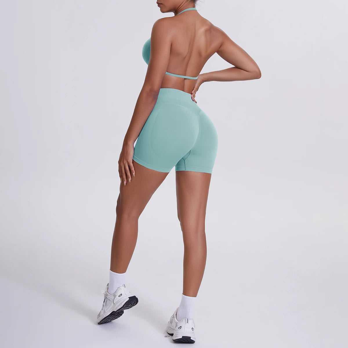 2 Pieces Yoga Set Sexy Backless Women Bra Summer Workout Gym Clothing High Waist Hip Push Up Breathable Fitness Shorts Yoga Set