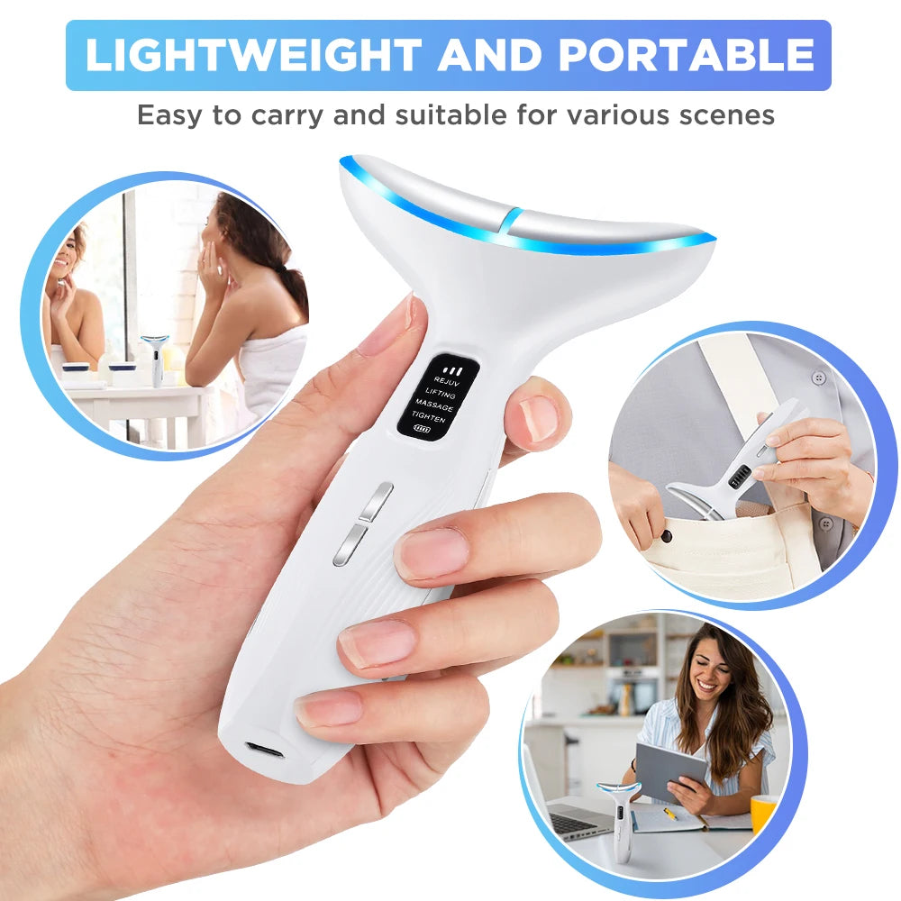 Neck Massager EMS Facial Lift 7 Light Modes Electric Skin Tightening Device LED Photon Therapy Beauty Instrument Anti Wrinkle
