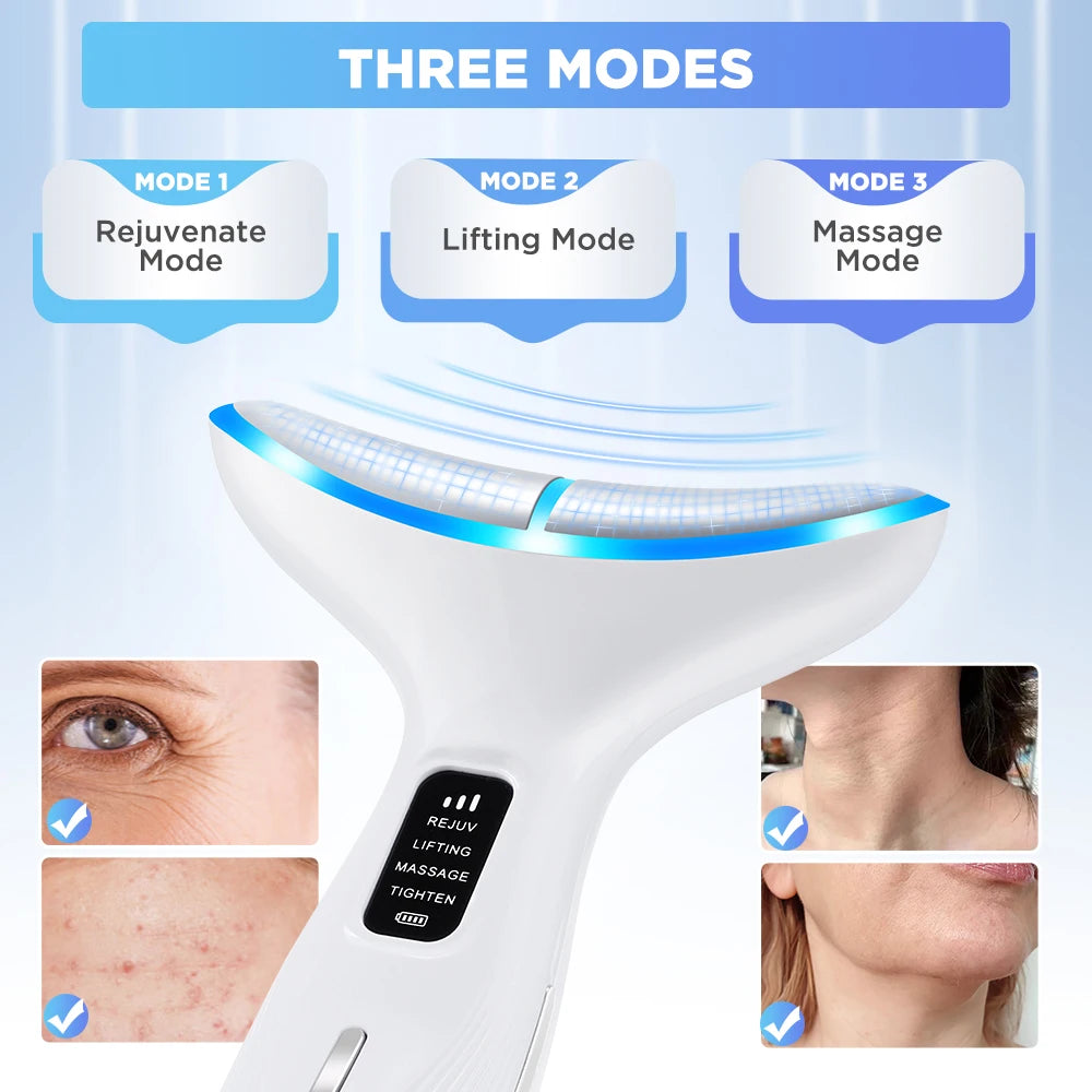 Neck Massager EMS Facial Lift 7 Light Modes Electric Skin Tightening Device LED Photon Therapy Beauty Instrument Anti Wrinkle